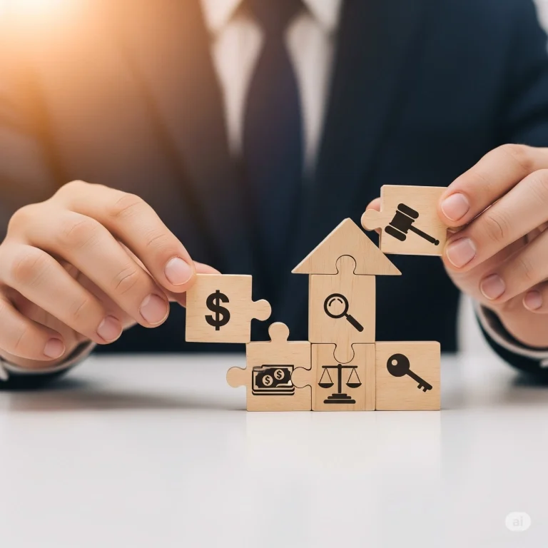 Tipps für Anfänger: Hände fügen ein Puzzleteil mit einem Geld-Symbol in ein unvollständiges Haus ein. Das Bild symbolisiert, wie man mit dem richtigen Wissen und der richtigen Strategie seine Immobilieninvestition in Ahlen und der Region erfolgreich abschließt.